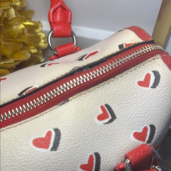 Coach Red and Cream Heart Satchel with Detachable Strap - Picture 8 of 16